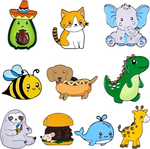 10 Pieces Cute Animal Pins Enamel Backpack Decorative Jackets Lanyard Lapel Pins for Bookbags Clothes Accessories