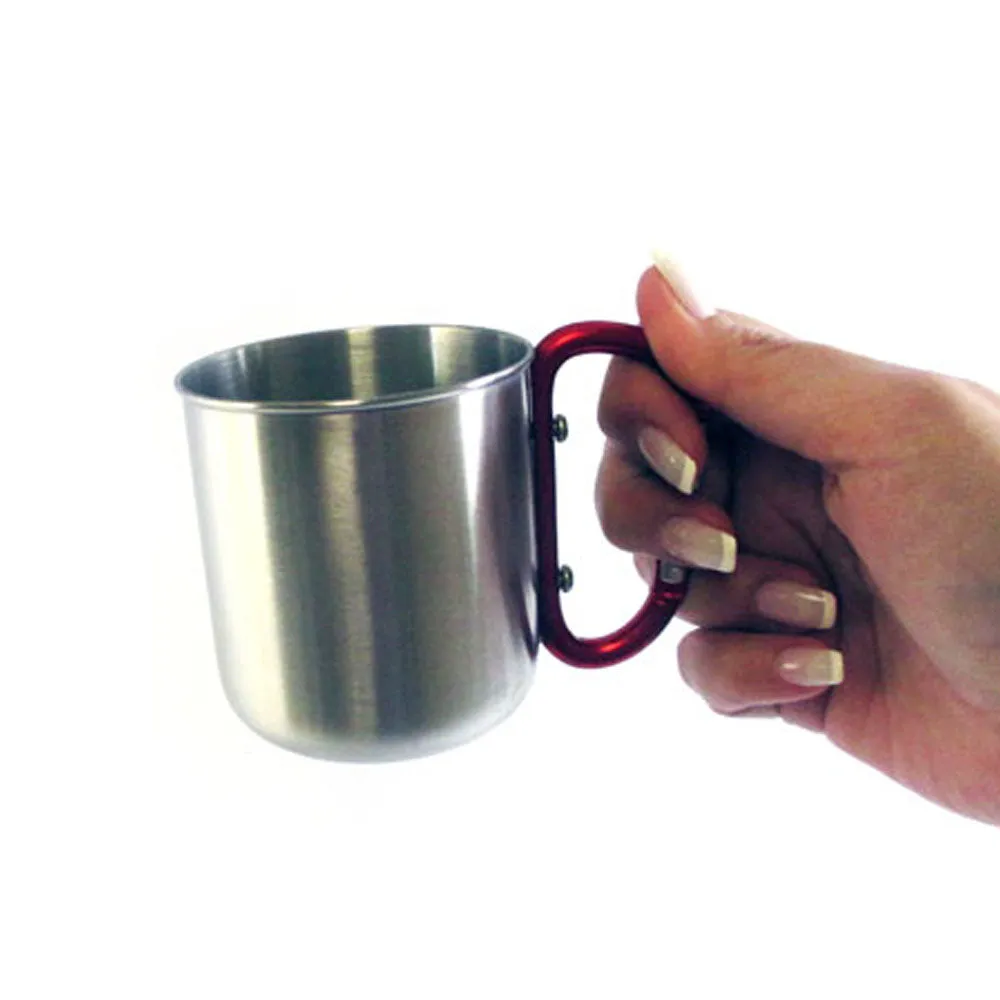 2 Pc 300ml Stainless Steel Carabiner Outdoor Camping Cup Travel Hook Double Wall