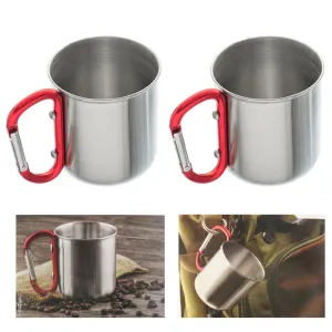 2 Pc 300ml Stainless Steel Carabiner Outdoor Camping Cup Travel Hook Double Wall