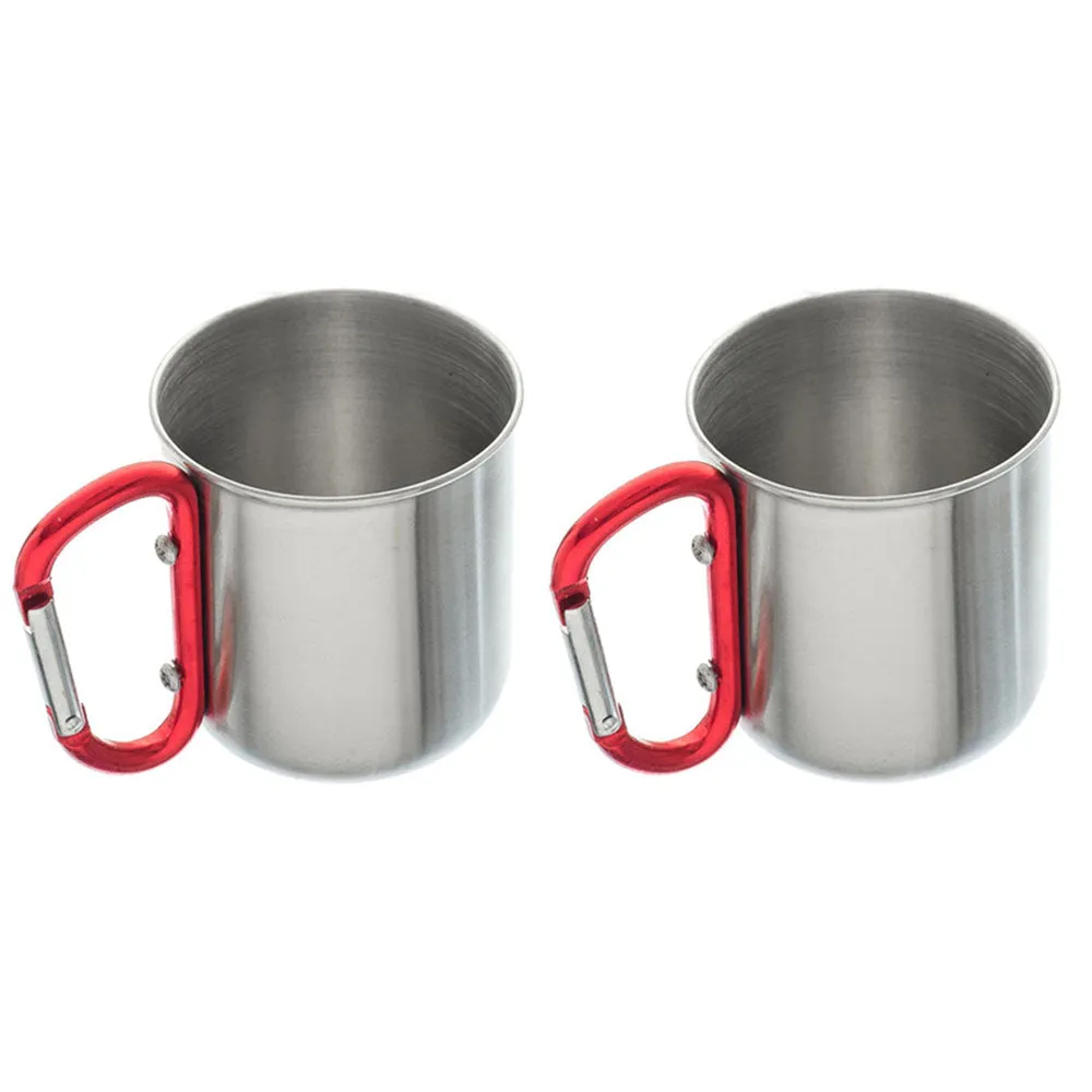 2 Pc 300ml Stainless Steel Carabiner Outdoor Camping Cup Travel Hook Double Wall