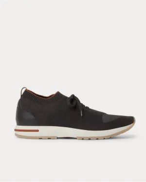 360 Flexy Walk Leather-Trimmed Knitted Wool  Black low top sneakers