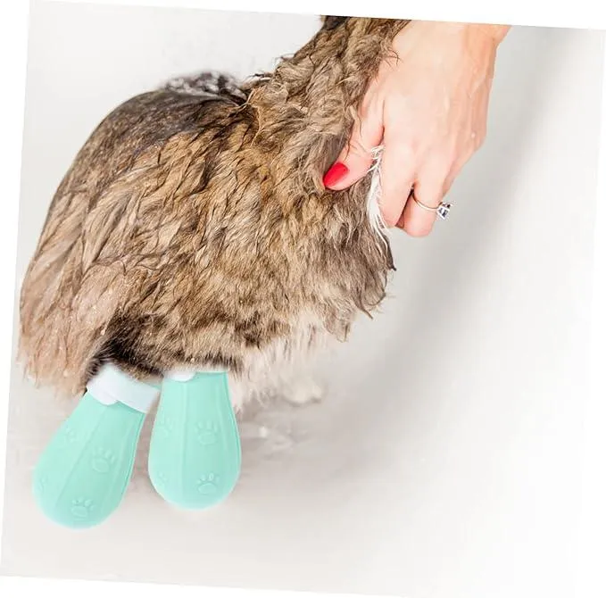 ABOOFAN 4 Pack Cat Booties Anti Scratch Cat Shoes for Kitten Adult Easy to Wear Covers Comfortable Material Bathing Cat Socks Adjustable Size