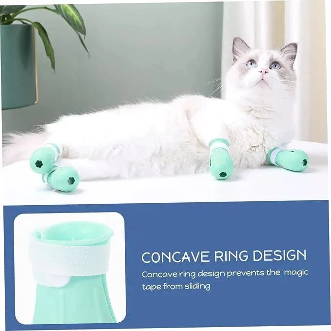 ABOOFAN 4 Pack Cat Booties Anti Scratch Cat Shoes for Kitten Adult Easy to Wear Covers Comfortable Material Bathing Cat Socks Adjustable Size