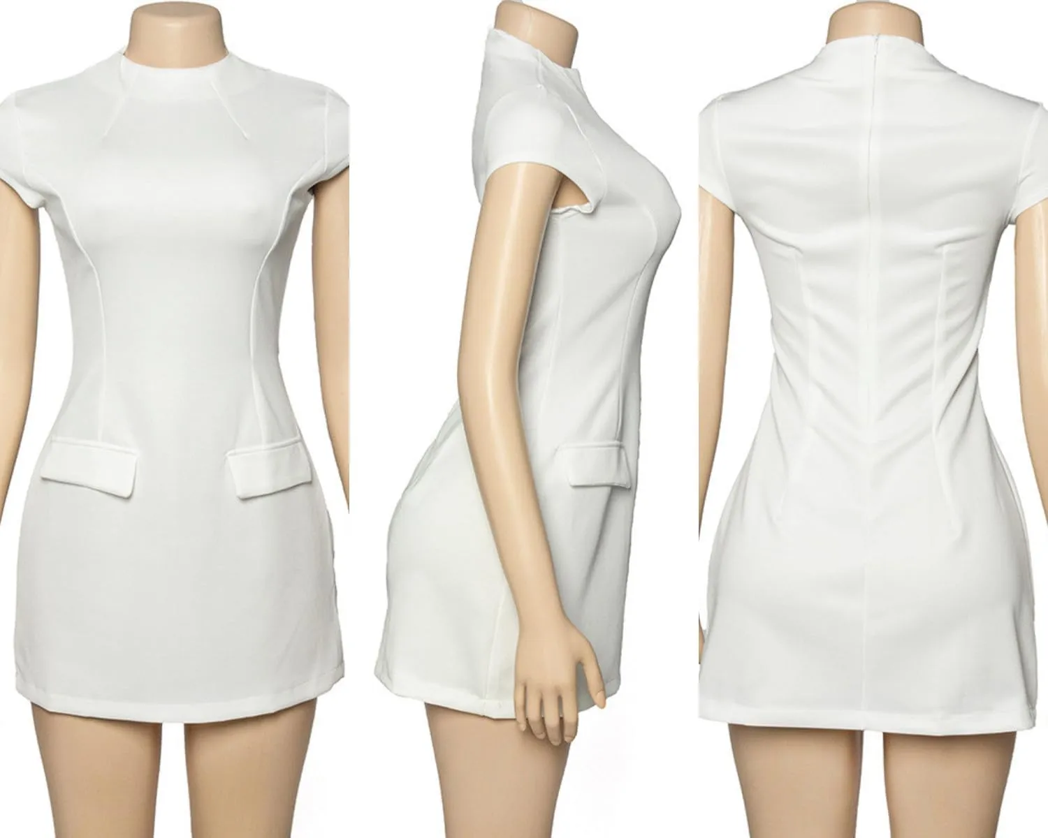 ANKOMINA Women's Elegant Pockets Mini Dress Cap Sleeve Mock Neck Tank Short Dress Bodycon Casual Work Office A Line Dresses