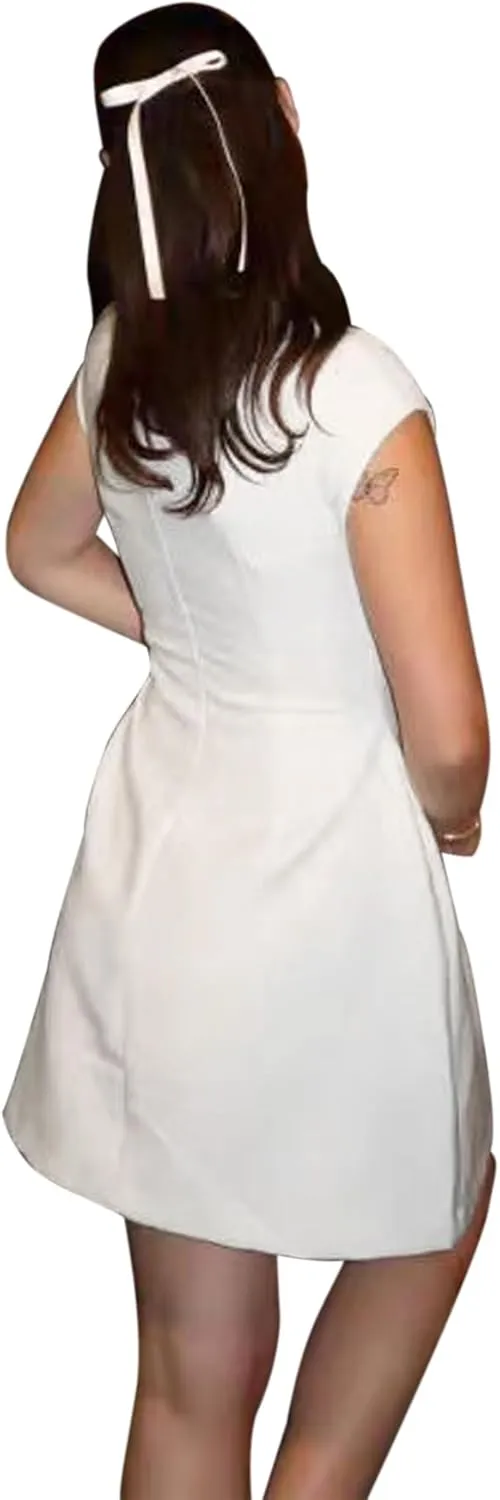 ANKOMINA Women's Elegant Pockets Mini Dress Cap Sleeve Mock Neck Tank Short Dress Bodycon Casual Work Office A Line Dresses