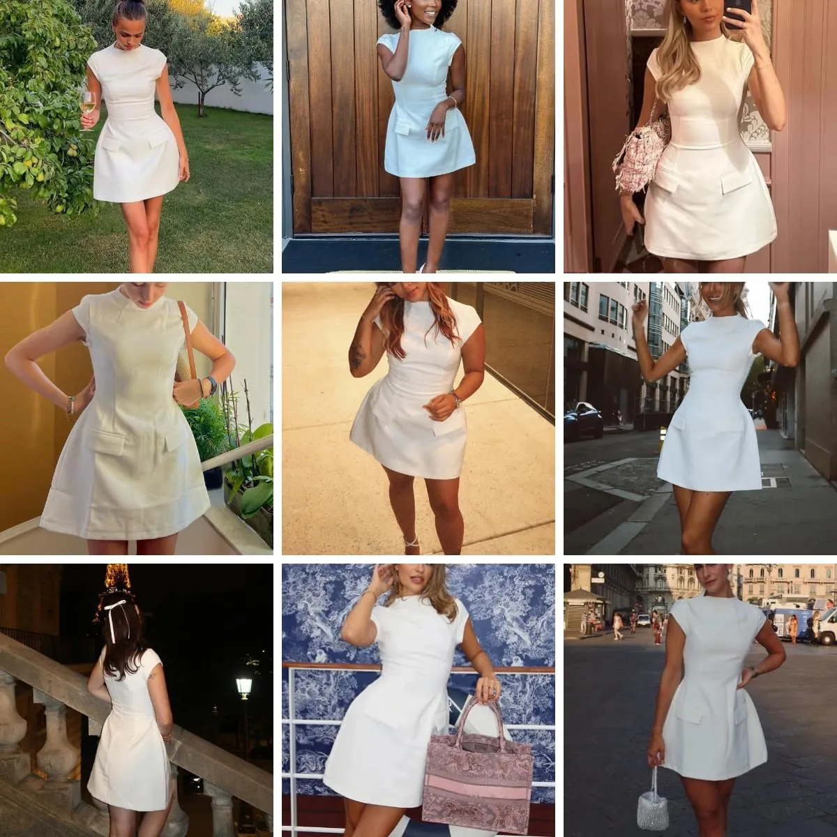 ANKOMINA Women's Elegant Pockets Mini Dress Cap Sleeve Mock Neck Tank Short Dress Bodycon Casual Work Office A Line Dresses