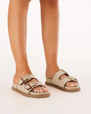 Billini Tenzin Buckle Slides - Natural Raffia