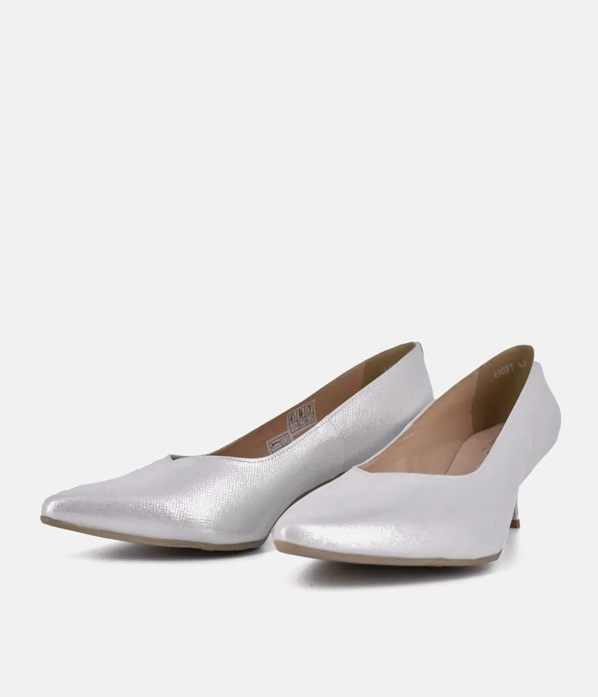 Bioeco Silver Shimmer Leather Stiletto Heels