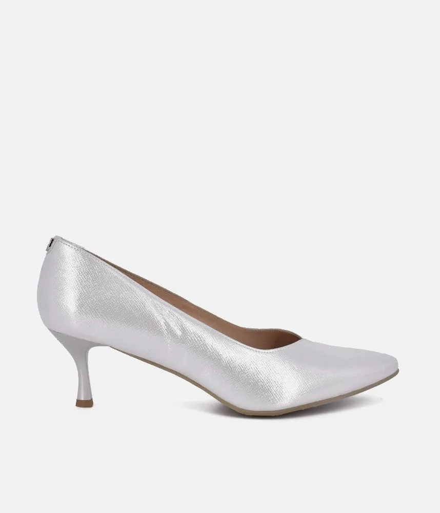Bioeco Silver Shimmer Leather Stiletto Heels
