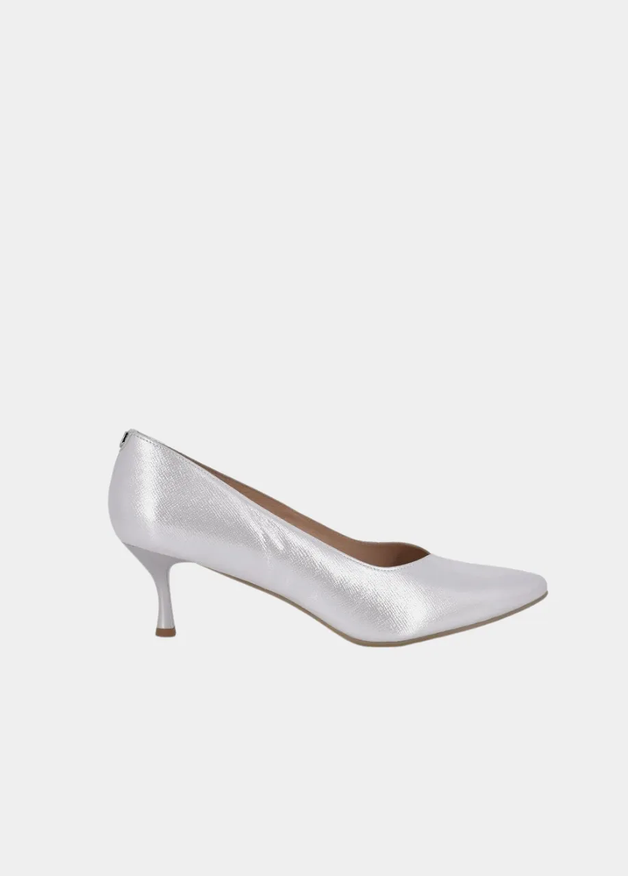 Bioeco Silver Shimmer Leather Stiletto Heels