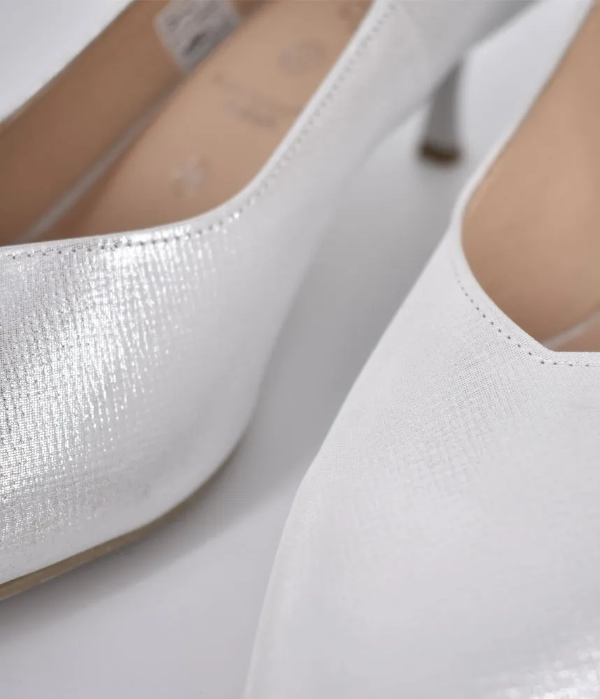 Bioeco Silver Shimmer Leather Stiletto Heels