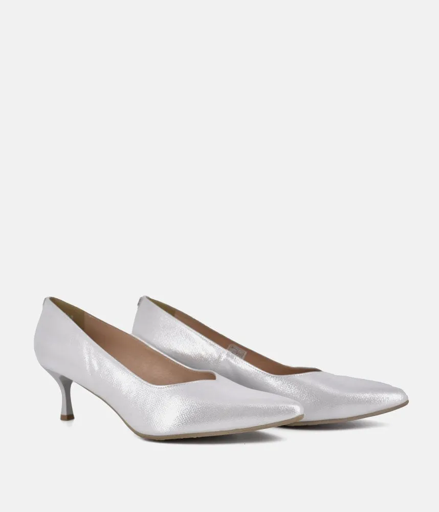 Bioeco Silver Shimmer Leather Stiletto Heels