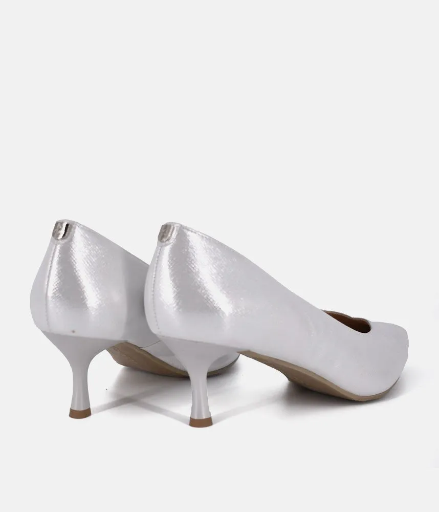 Bioeco Silver Shimmer Leather Stiletto Heels