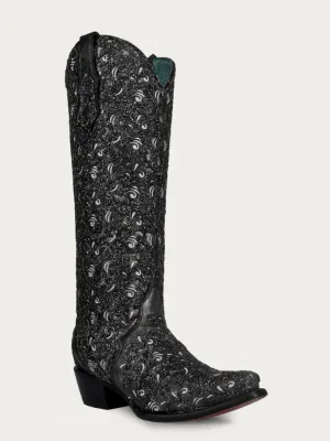 Black Glitter Overlay & Embroidery Tall Top