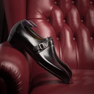 Black Leather Sevilla Buckle Single Monk Straps - AW24