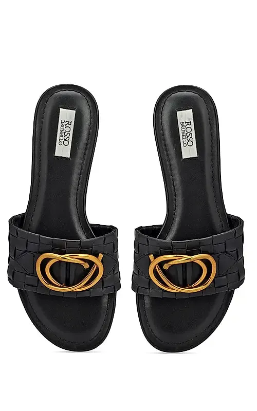 Black Sliders With Gold Embellishment