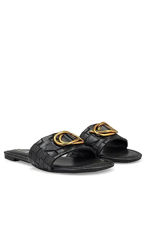 Black Sliders With Gold Embellishment
