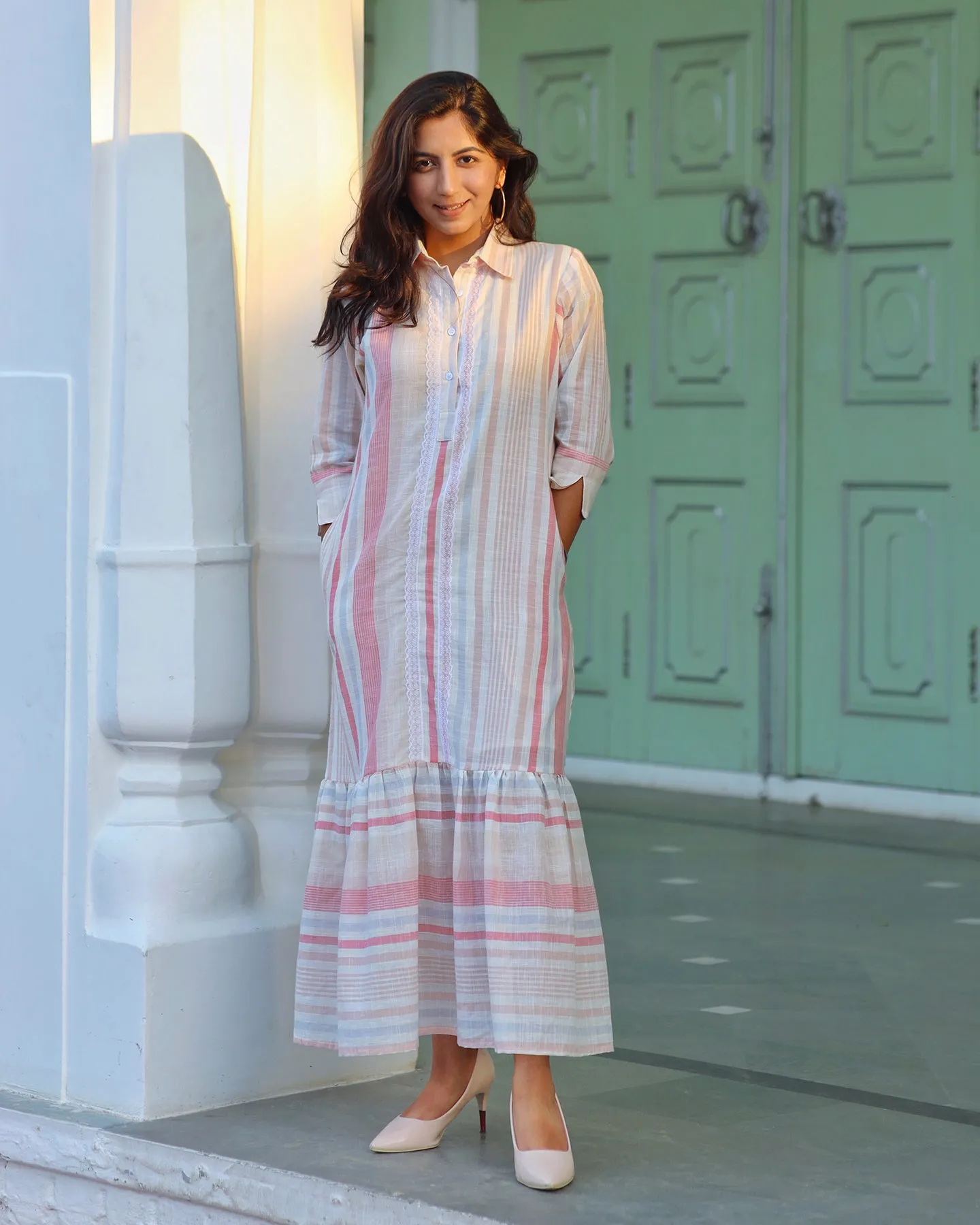BOHEMIAN COTTON STRIPED DRESS