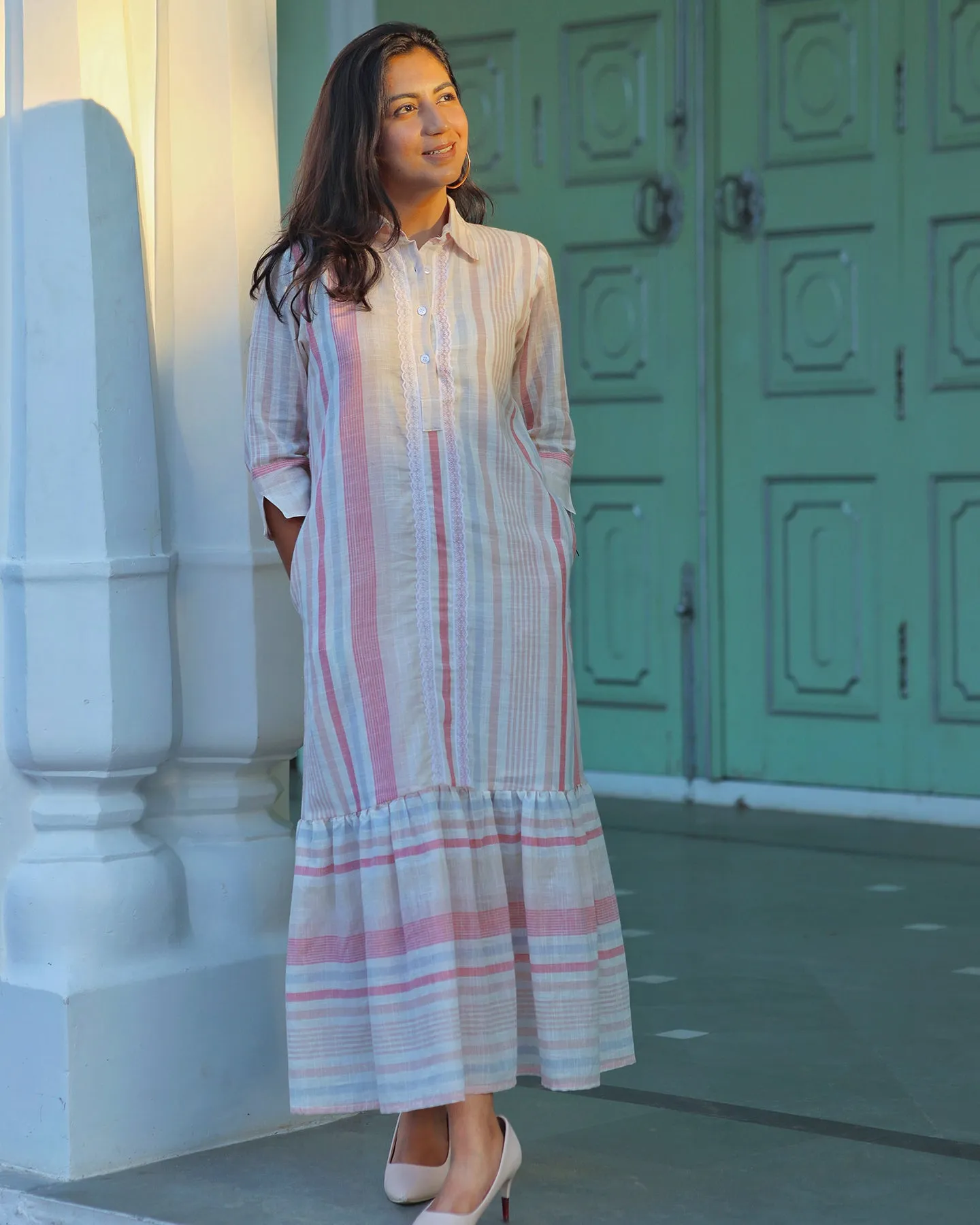 BOHEMIAN COTTON STRIPED DRESS