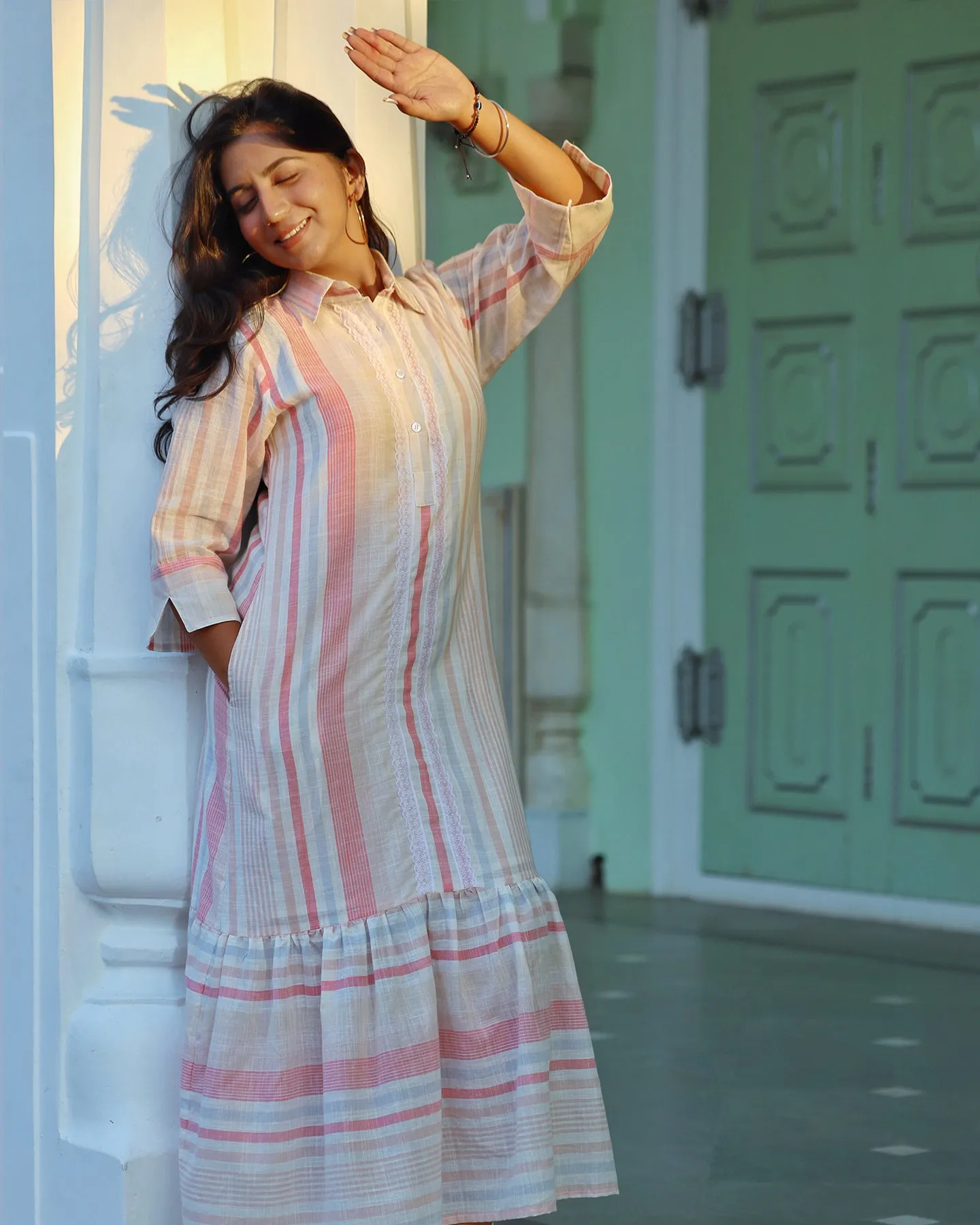 BOHEMIAN COTTON STRIPED DRESS