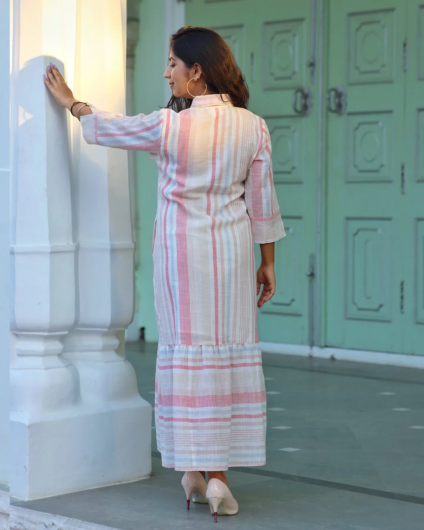 BOHEMIAN COTTON STRIPED DRESS