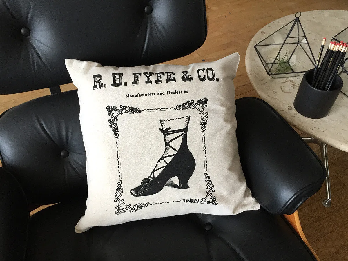 Boots & Shoes Throw Pillow, Fyfe Detroit Advertising Print