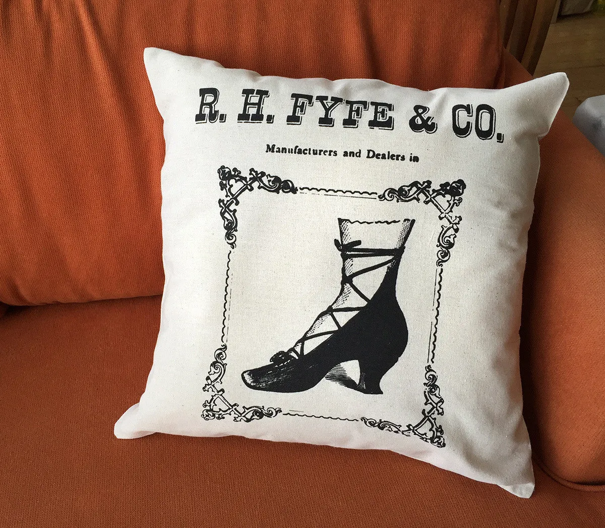 Boots & Shoes Throw Pillow, Fyfe Detroit Advertising Print