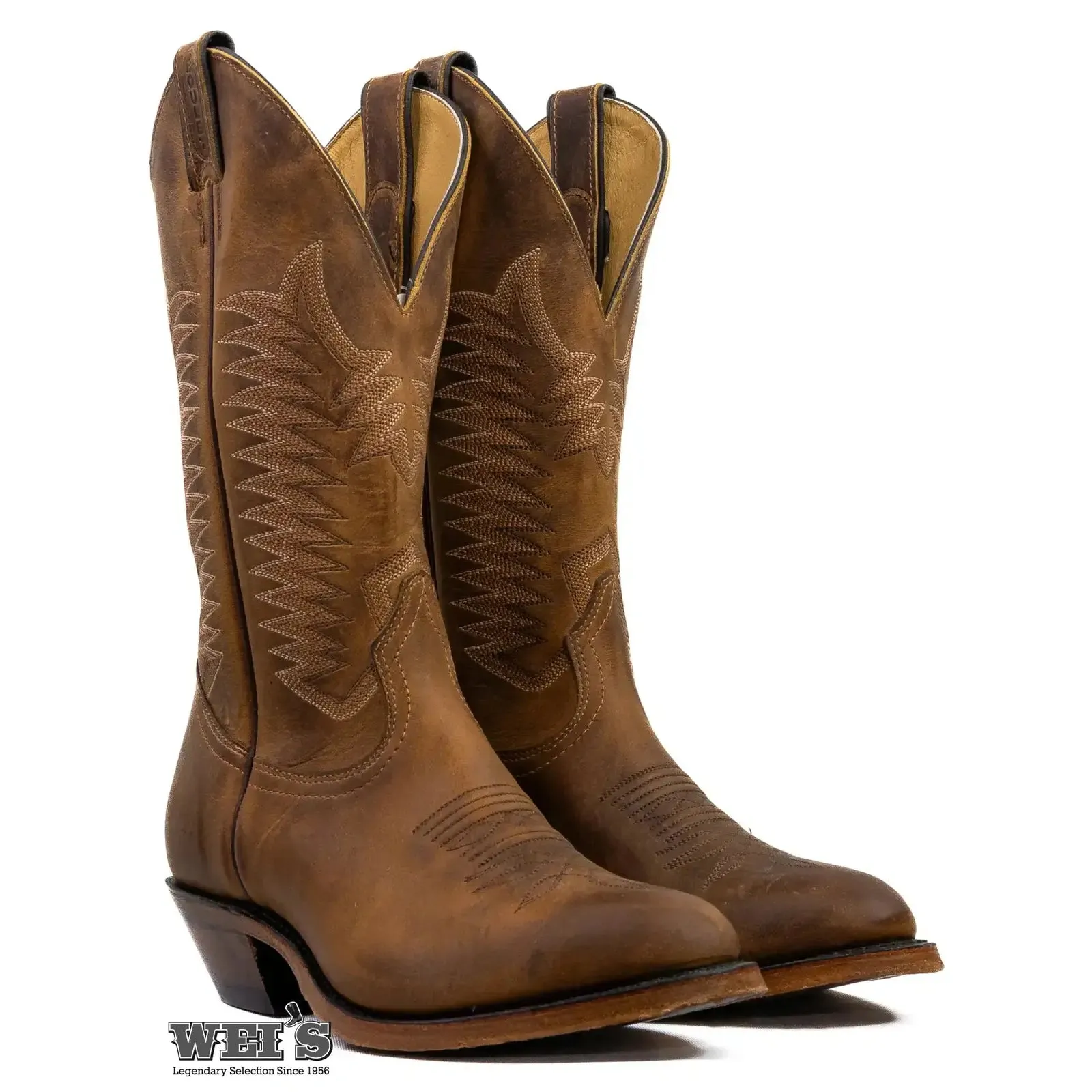 Boulet Men's Cowboy Boots Leather Lining with Contrast Toe Embroidery (Big Sizes)