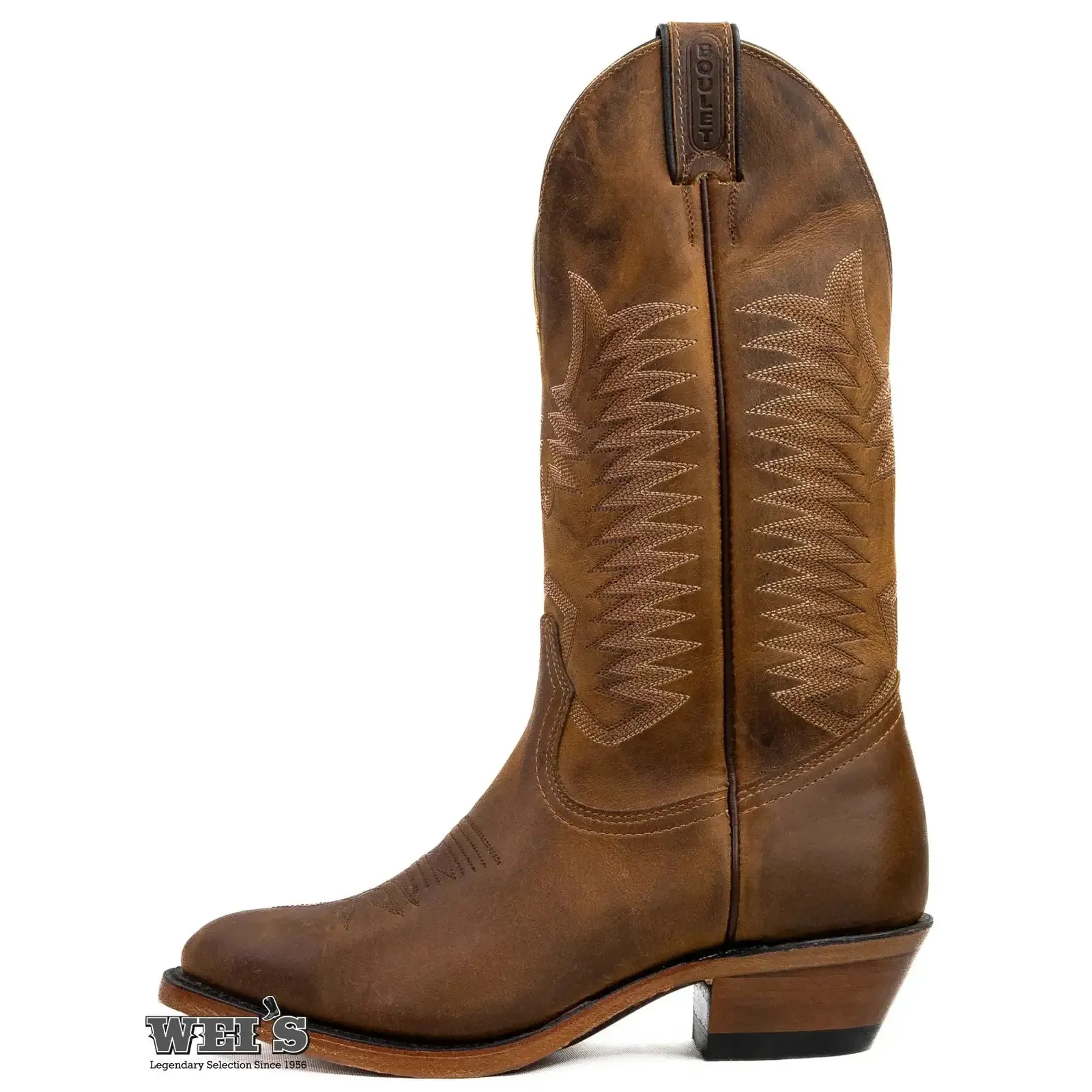 Boulet Men's Cowboy Boots Leather Lining with Contrast Toe Embroidery (Big Sizes)