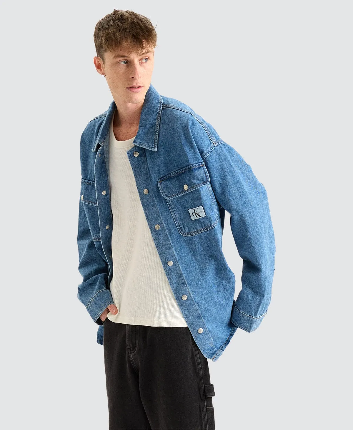 Boxy Loose Shirt Denim Medium Blue