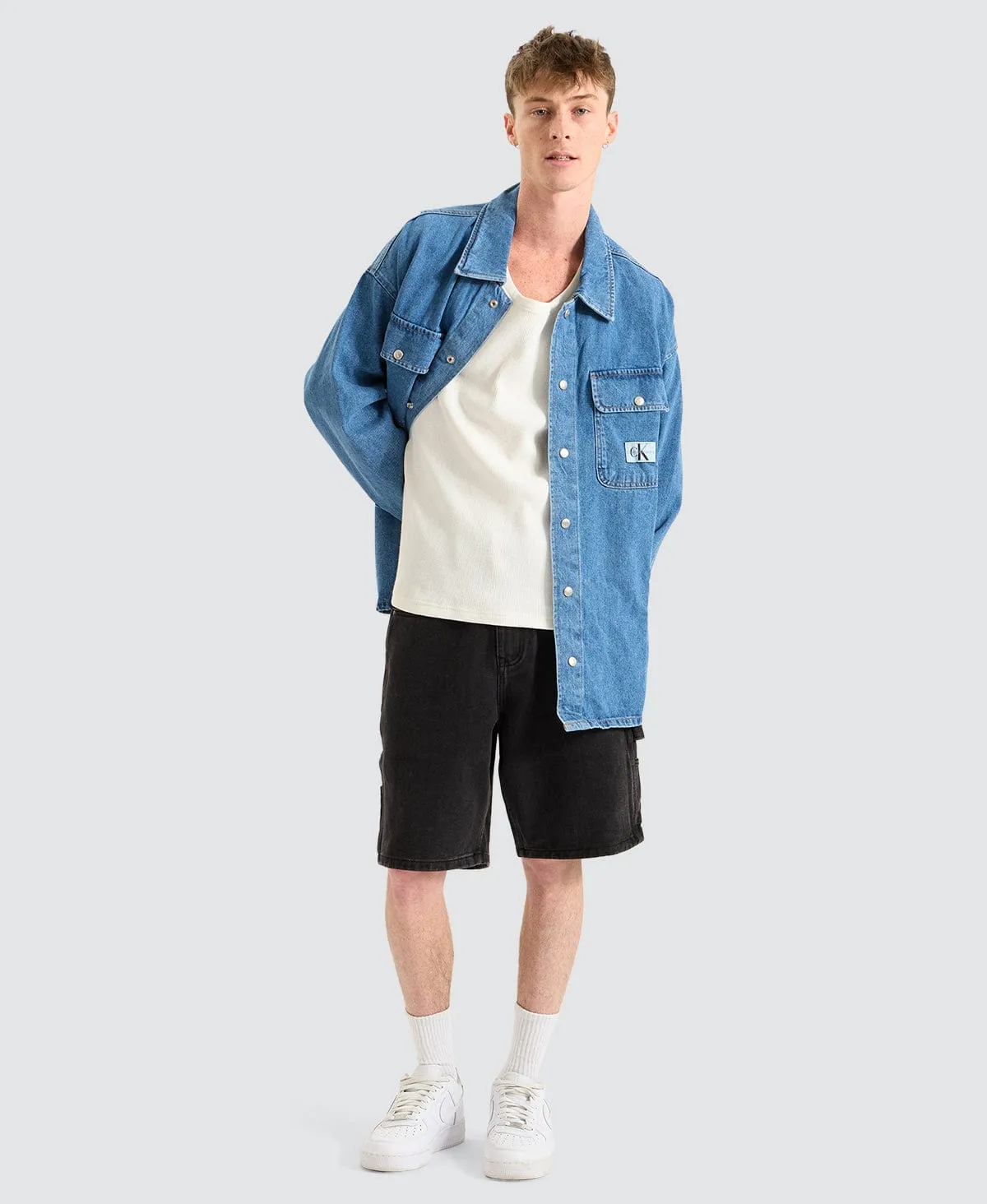 Boxy Loose Shirt Denim Medium Blue