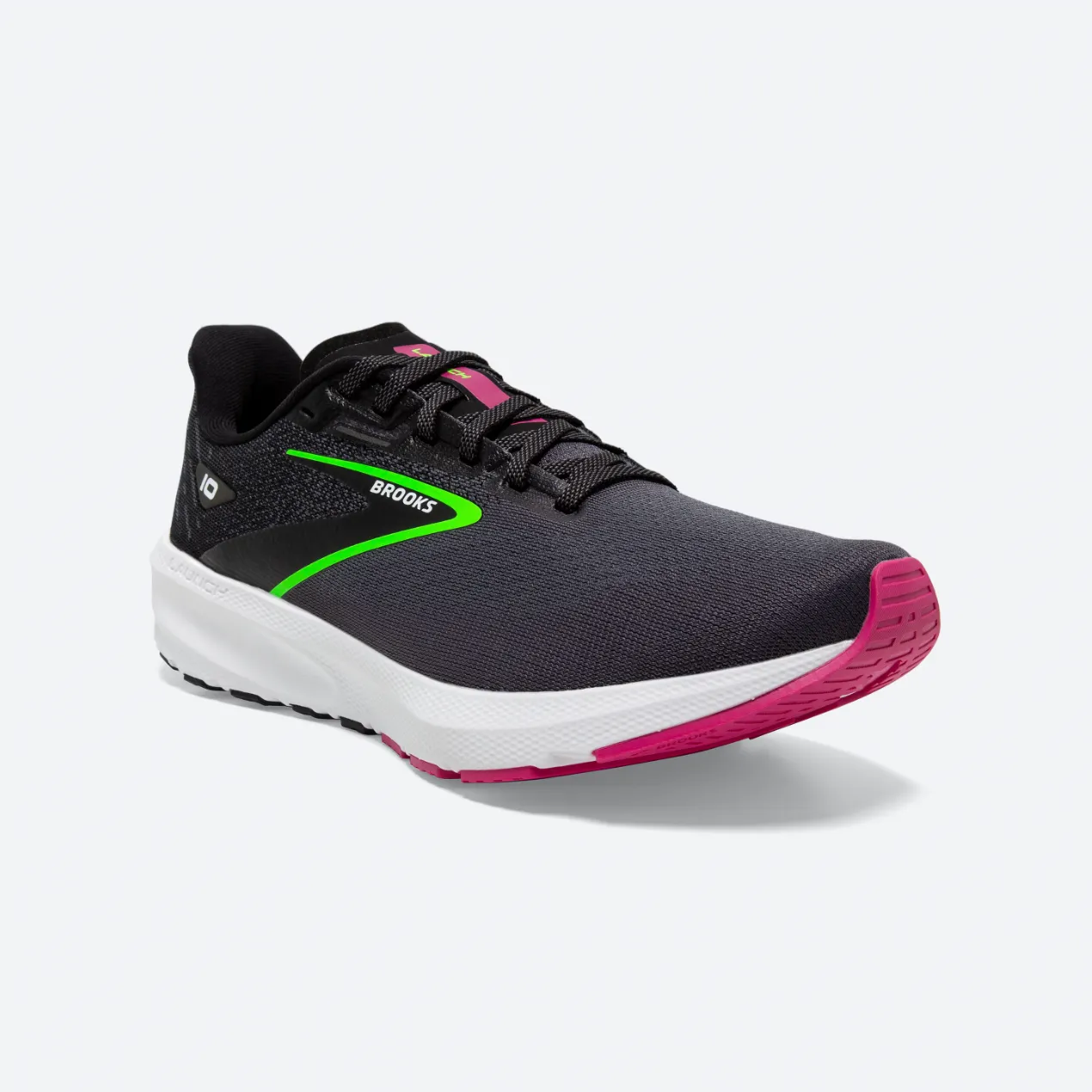 Brooks Launch 10 WIDE Womens Road Running Shoes - Black/Blackened Pearl/Green