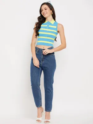 Camla Barcelona Striped Collared Crop Tshirt