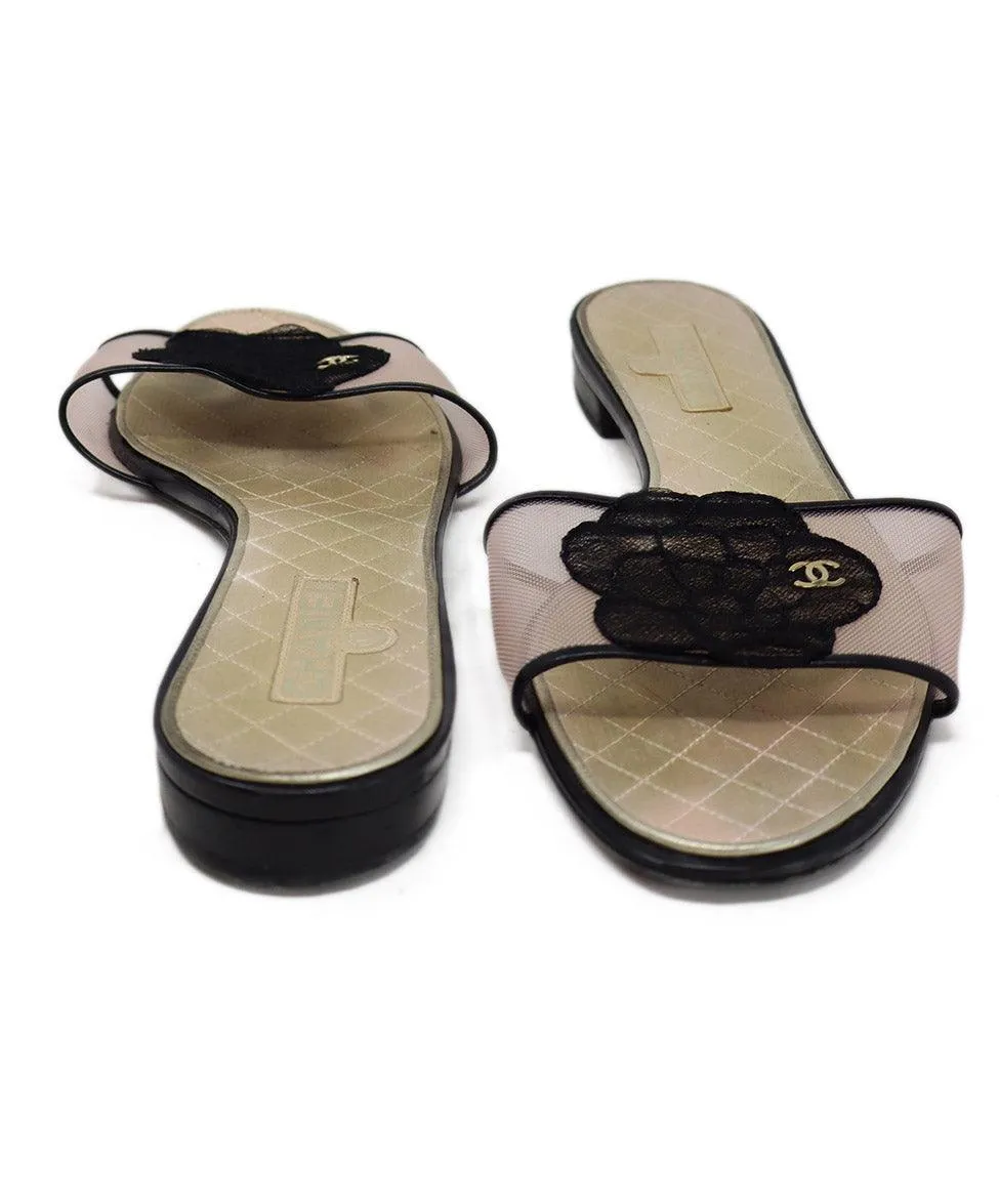 Chanel Black & Pink Mesh Sandals sz 10.5