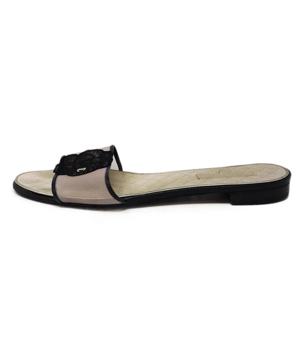 Chanel Black & Pink Mesh Sandals sz 10.5