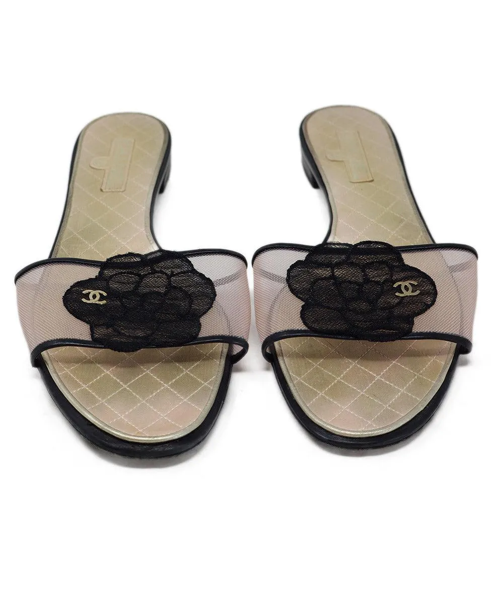 Chanel Black & Pink Mesh Sandals sz 10.5