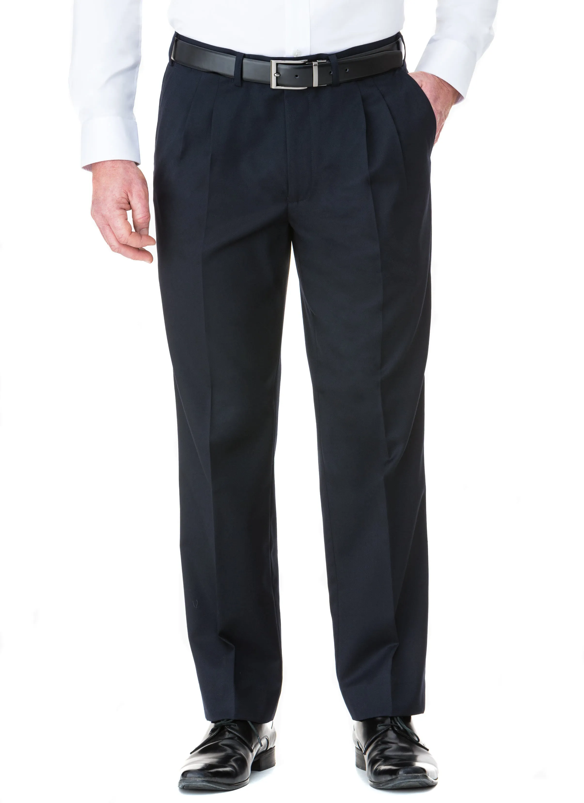 CHARLTON PLEATED NAVY WOOL RICH GABARDINE SUIT