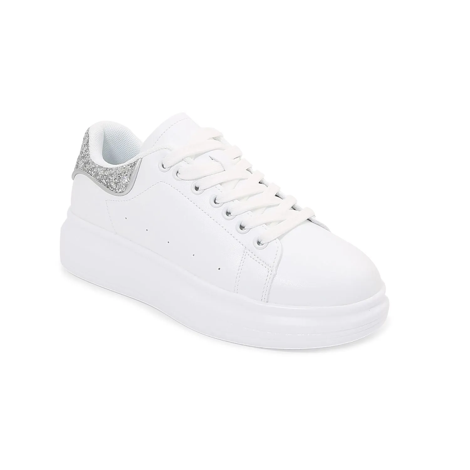 Classic White Sneakers with Glitter Sparkling Twist