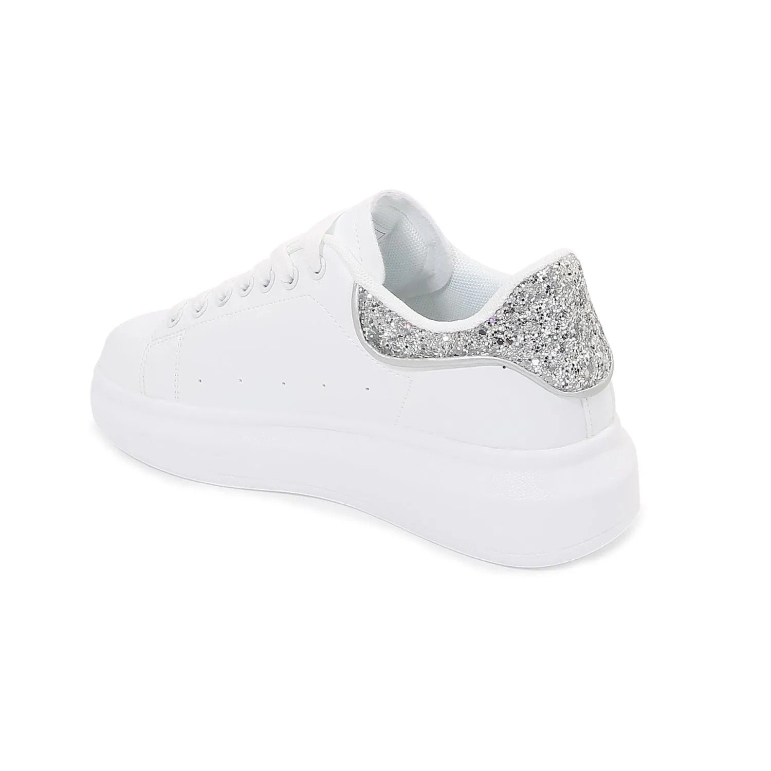 Classic White Sneakers with Glitter Sparkling Twist