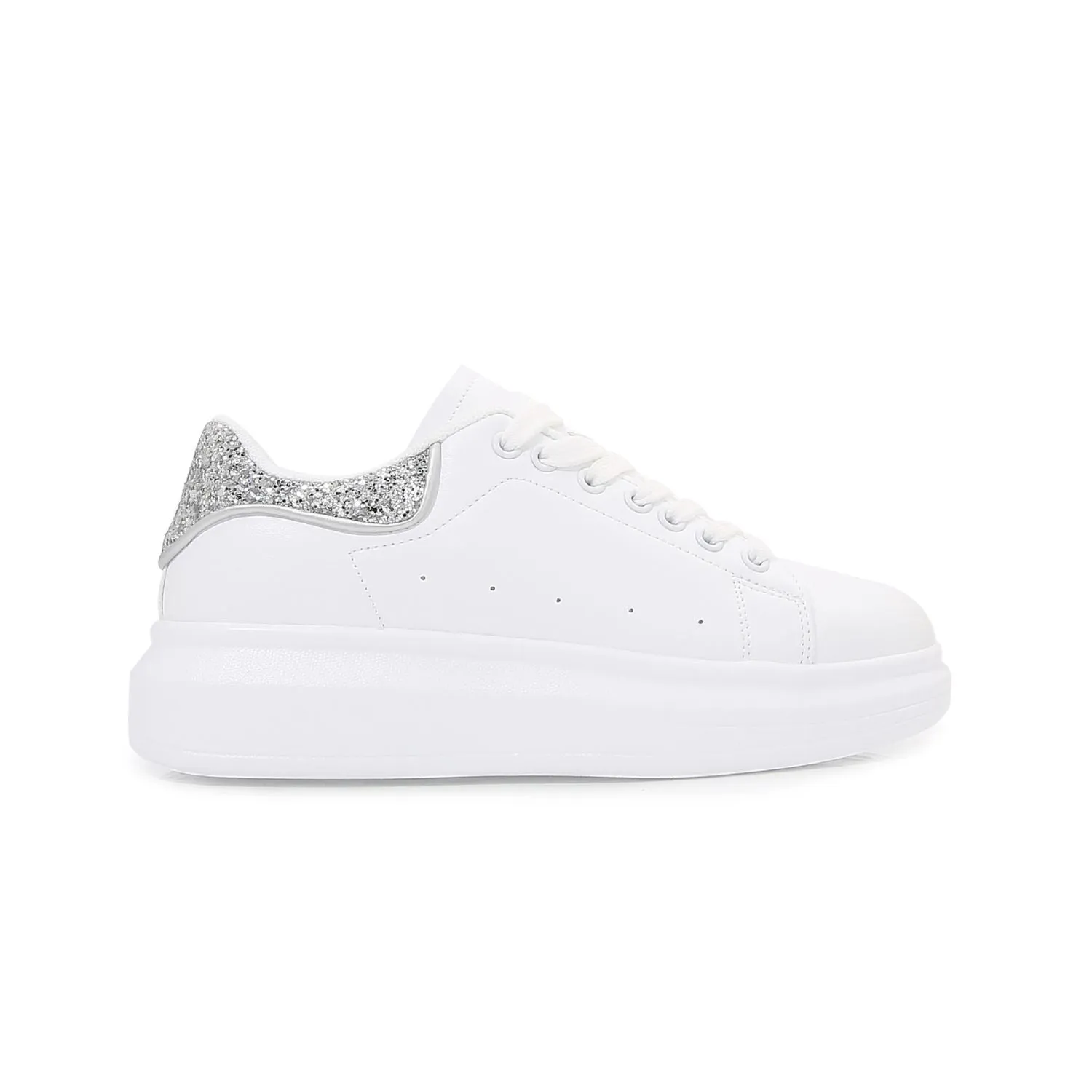 Classic White Sneakers with Glitter Sparkling Twist