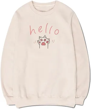 CORIRESHA Cat Paw Graphic Crewneck Long Sleeve Kawaii Cute Letter Sweatshirt