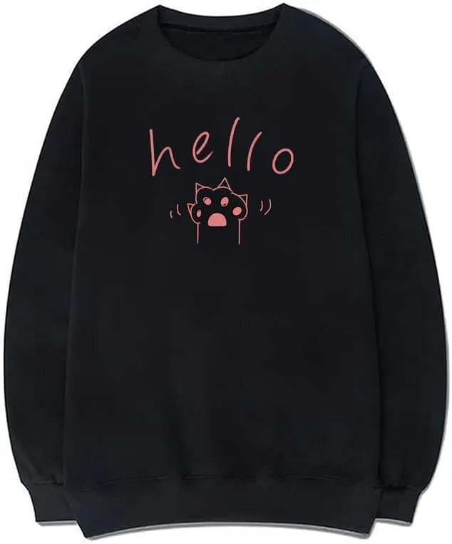 CORIRESHA Cat Paw Graphic Crewneck Long Sleeve Kawaii Cute Letter Sweatshirt