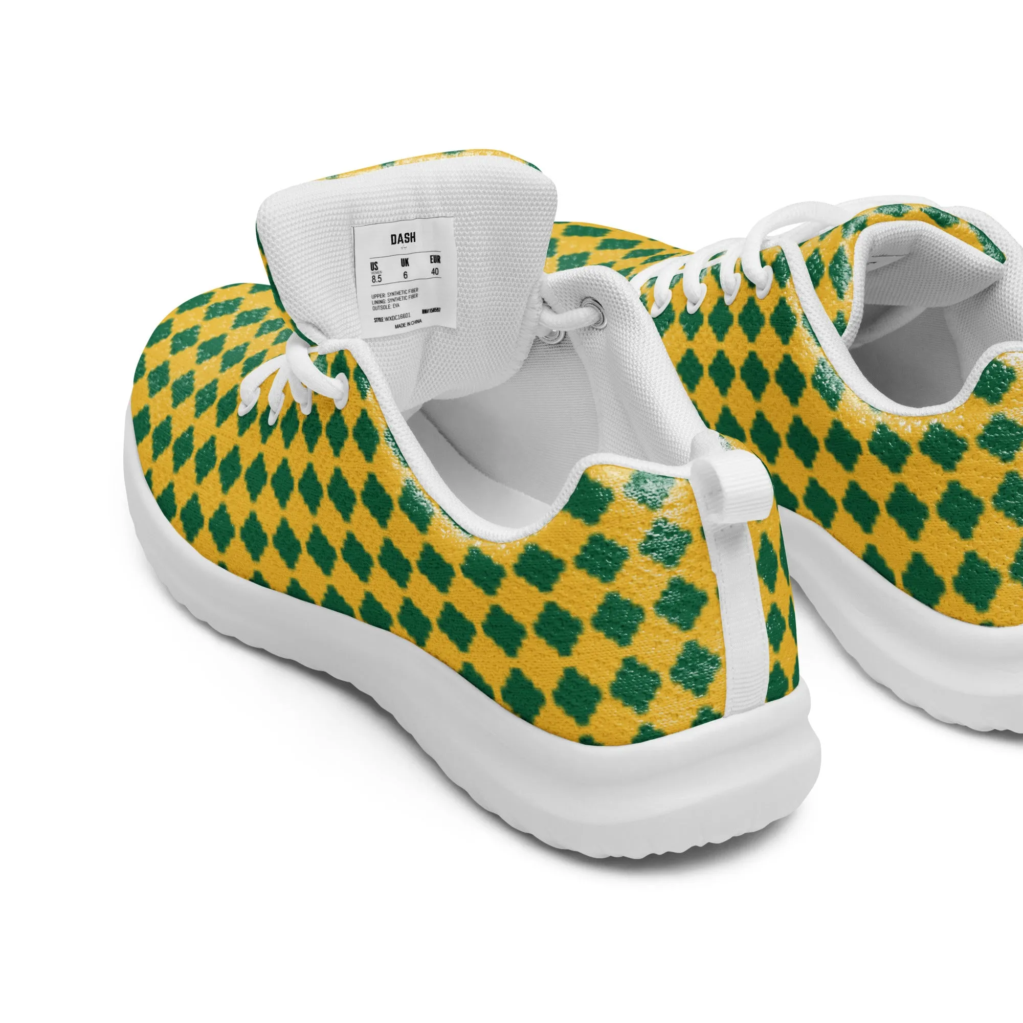 DASH Pixel Green Gold Men’s Athletic Shoes Lightweight Breathable Design by IOBI Original Apparel