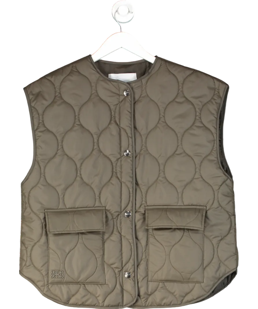 De Rococo Dark Olive Green Quilted Vest UK S