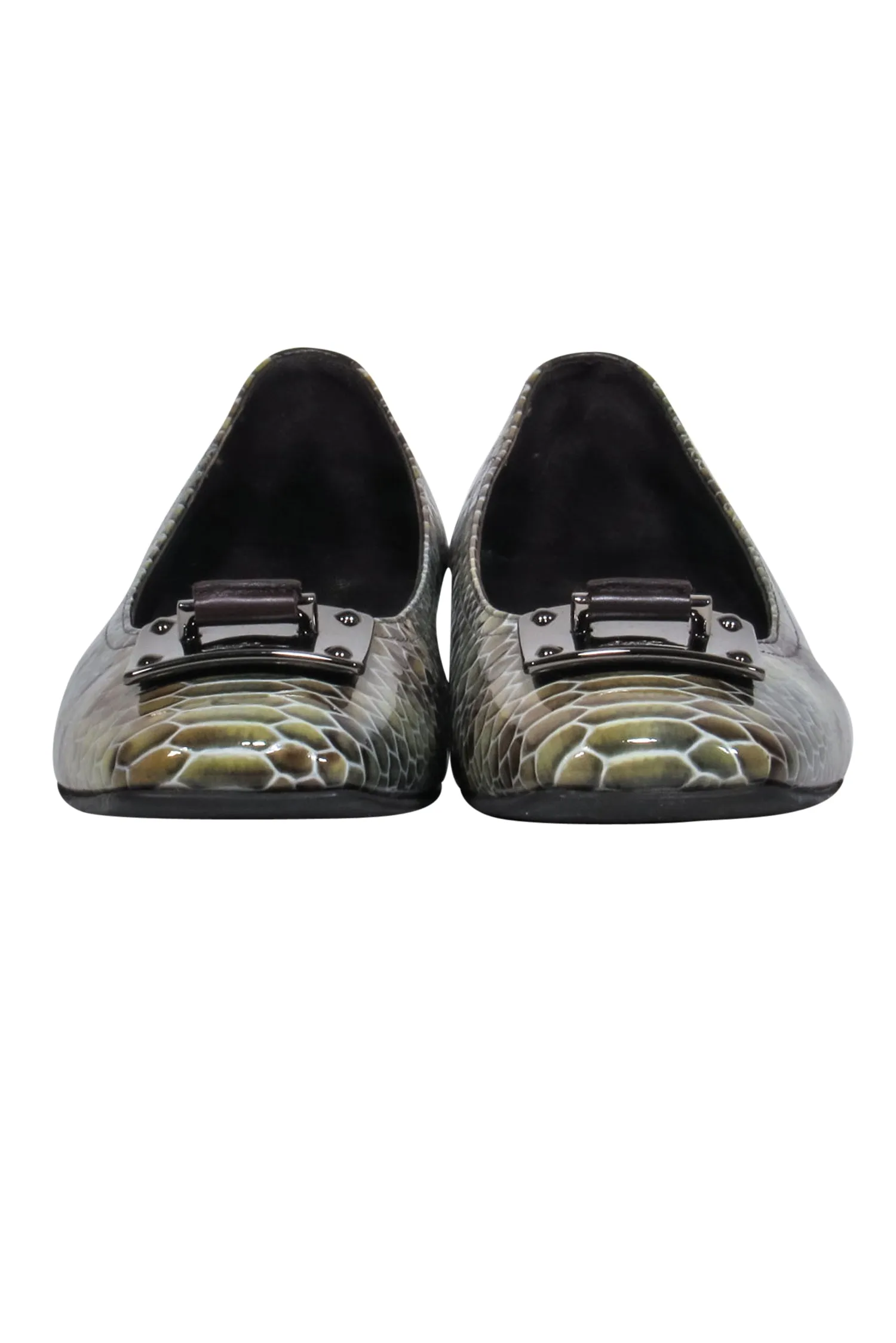 Donald J Pliner - Green & Brown Patent Leather Snakeskin Print Flats Sz 7.5