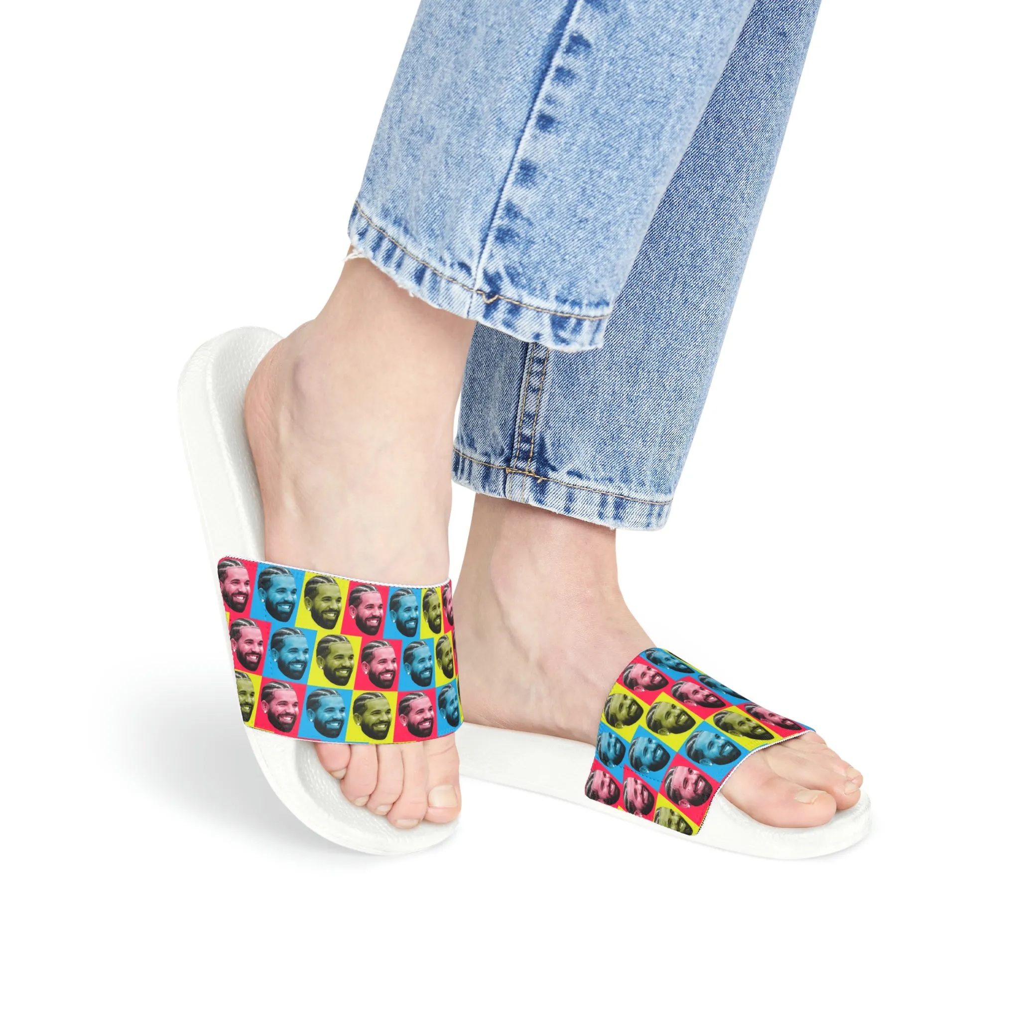 Drake Colored Checker Faces Women's Slide Sandals