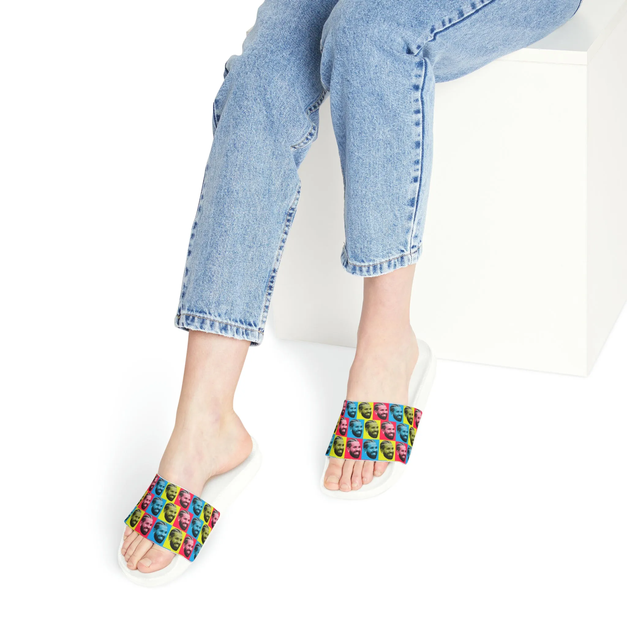 Drake Colored Checker Faces Women's Slide Sandals