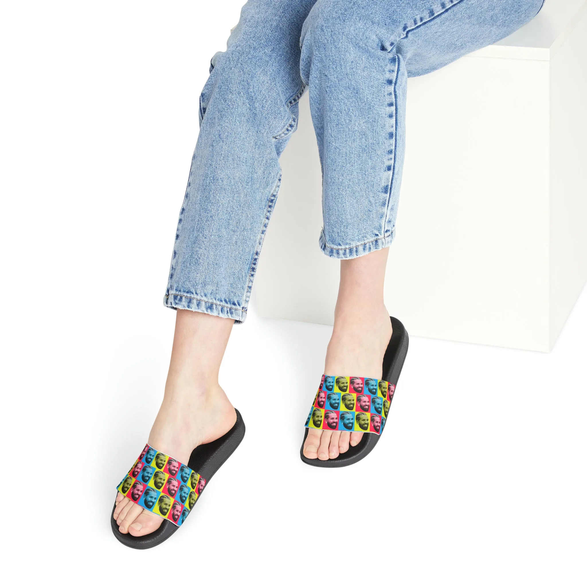 Drake Colored Checker Faces Women's Slide Sandals