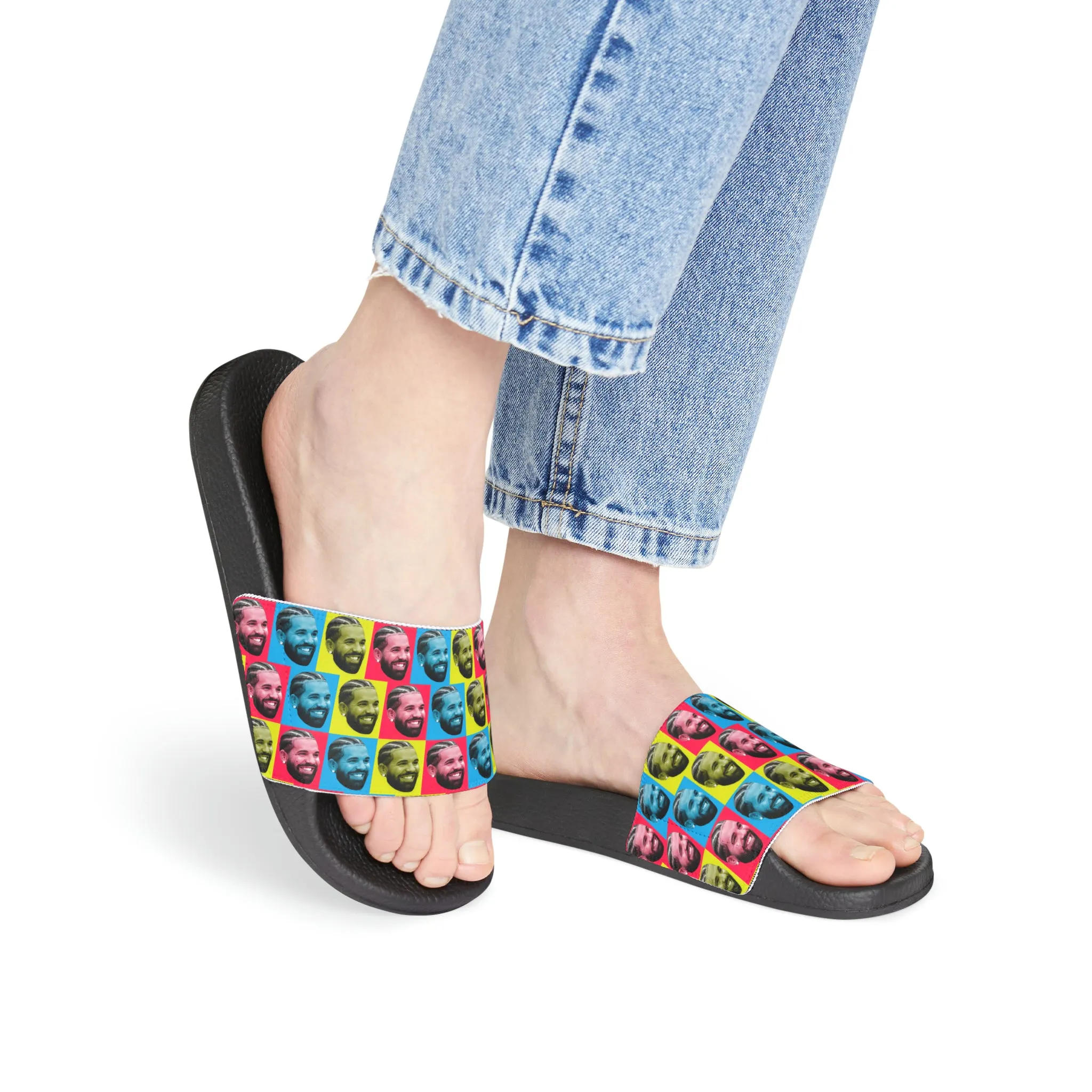 Drake Colored Checker Faces Women's Slide Sandals