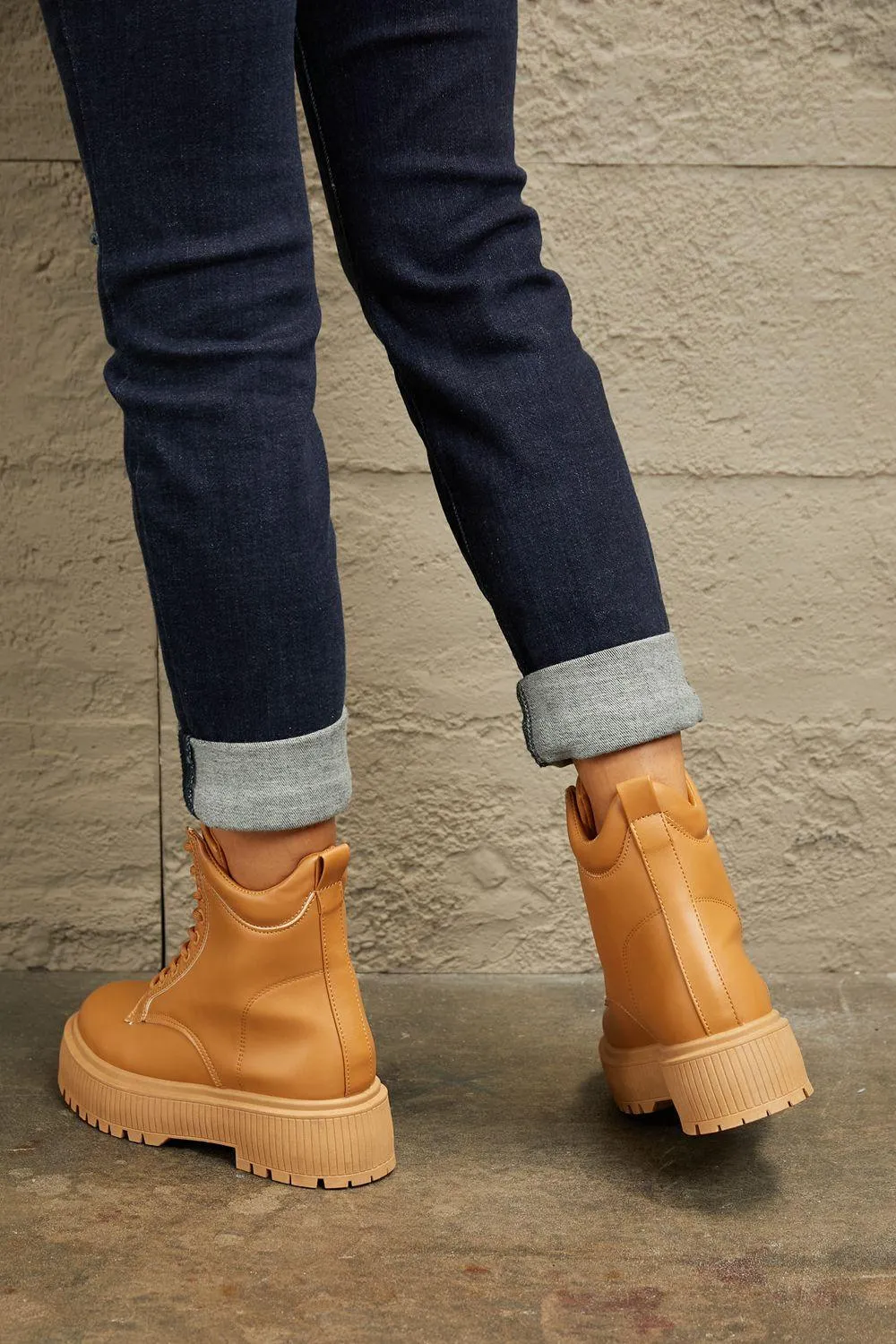 East Lion Lace Up Caramel Platform Combat Boots